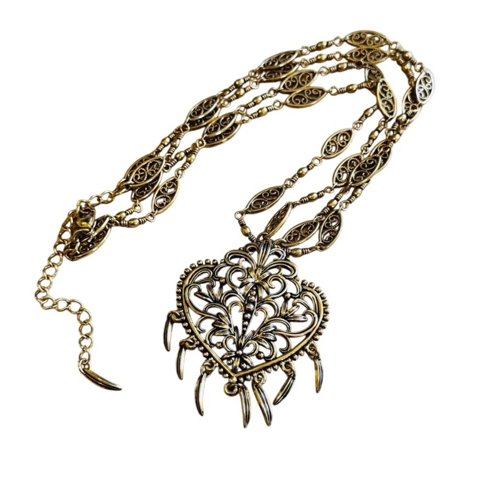Vtg Avon Gold Regal Scroll Heart Necklace Victorian Style Multi filigree 18.5"